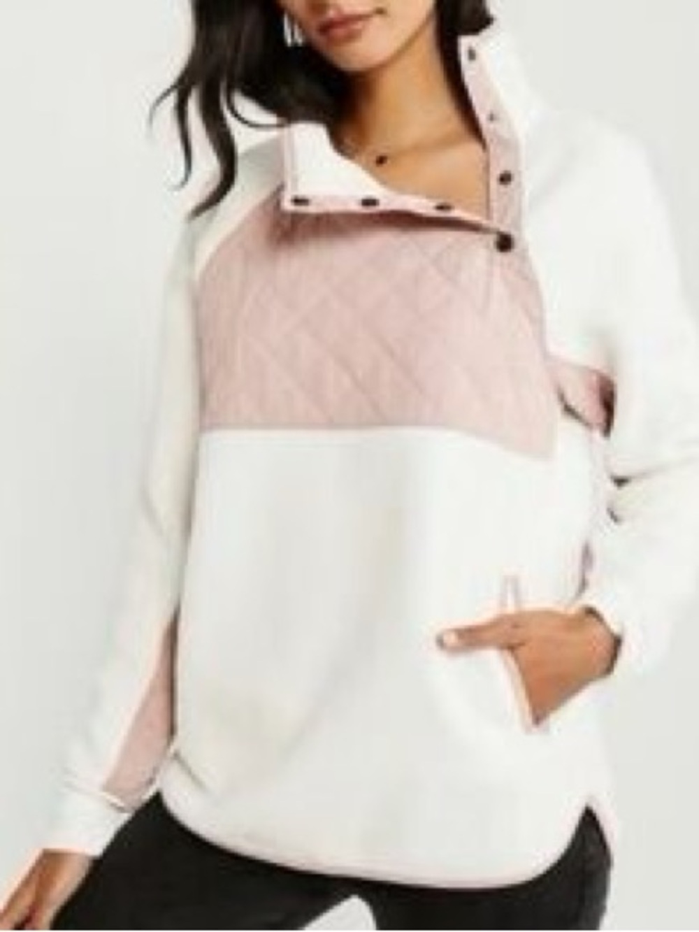 Abercrombie & Fitch White and Light Pink Quilted Sherpa Pullover Jacket Small